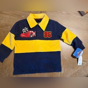 NWT Disney Size 2T Pixar Cars Lightning McQueen Long Sleeve Shirt Collar Button